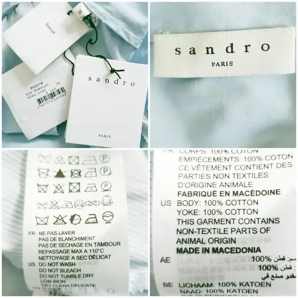 SANDRO Rosalyn colorblock pinstripe ruffle romper in blue sky Size 36 S 4 6 NEW - Picture 9 of 11